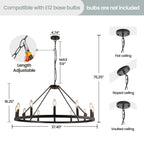 Luminaire à 24 lumières en forme de roue de chariot ronde de 54 pouces