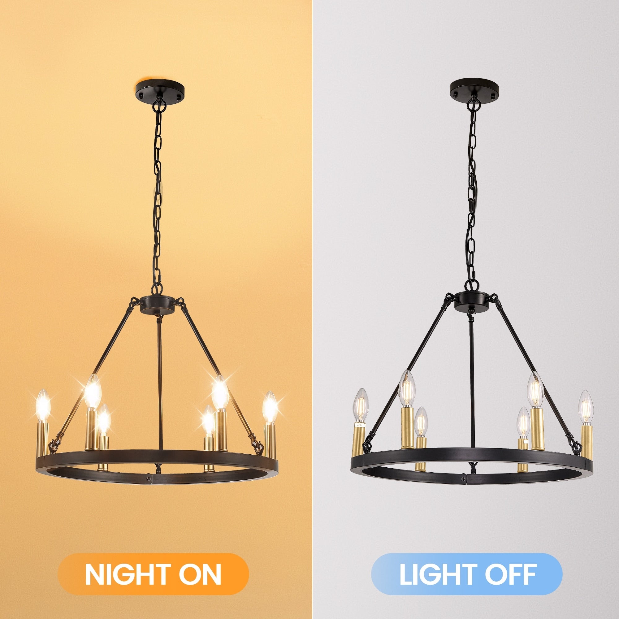 Luminaire à 24 lumières en forme de roue de chariot ronde de 54 pouces