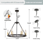 Luminaire à 24 lumières en forme de roue de chariot ronde de 54 pouces