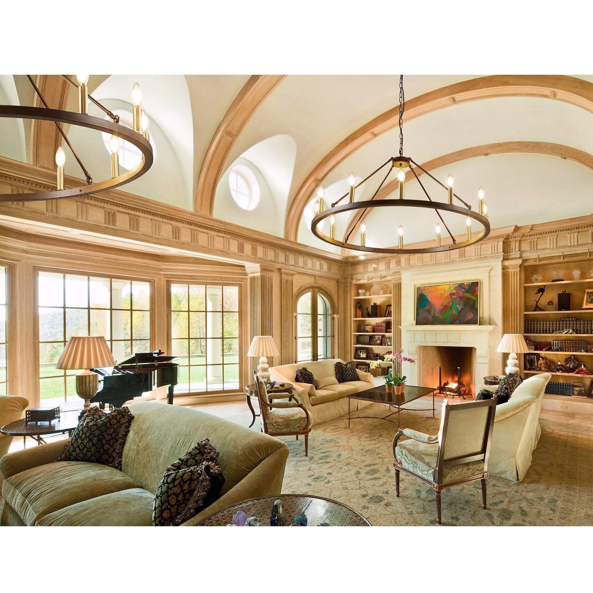 Luminaire à 24 lumières en forme de roue de chariot ronde de 54 pouces