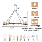 Luminaire à 24 lumières en forme de roue de chariot ronde de 54 pouces