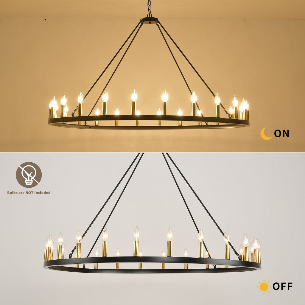 Luminaire à 24 lumières en forme de roue de chariot ronde de 54 pouces