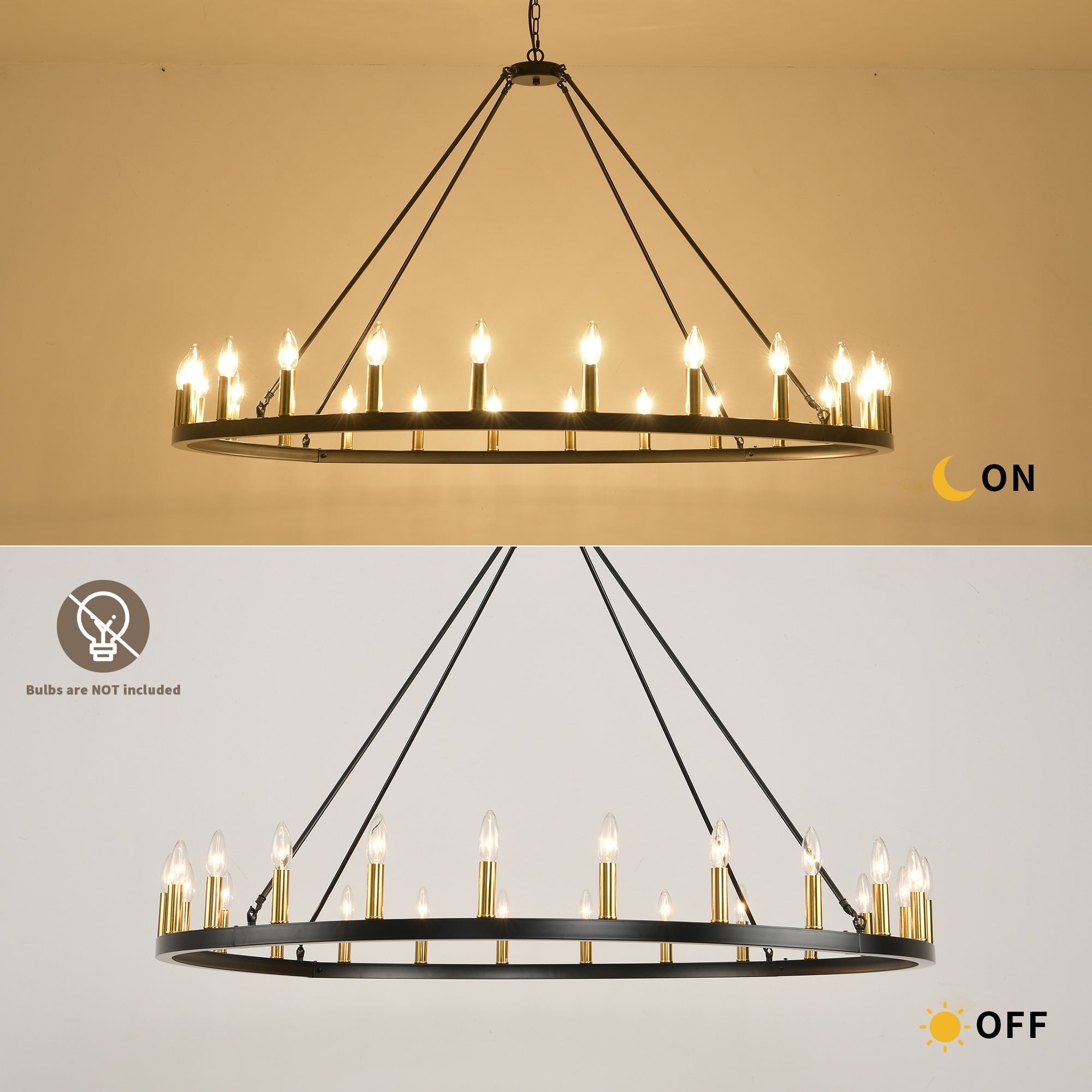 Luminaire à 24 lumières en forme de roue de chariot ronde de 54 pouces