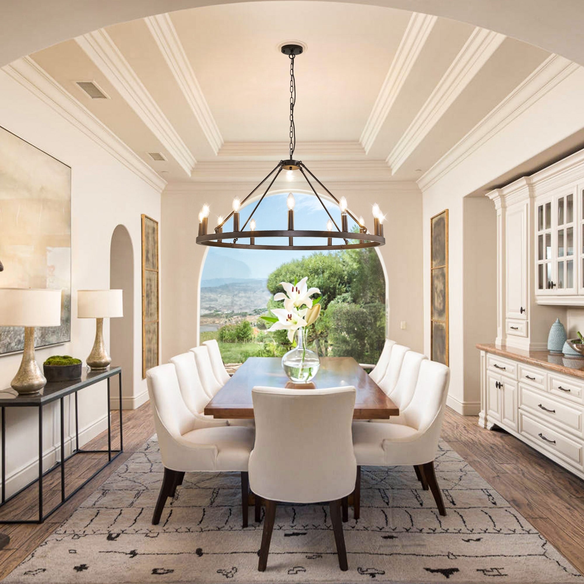 Luminaire à 24 lumières en forme de roue de chariot ronde de 54 pouces