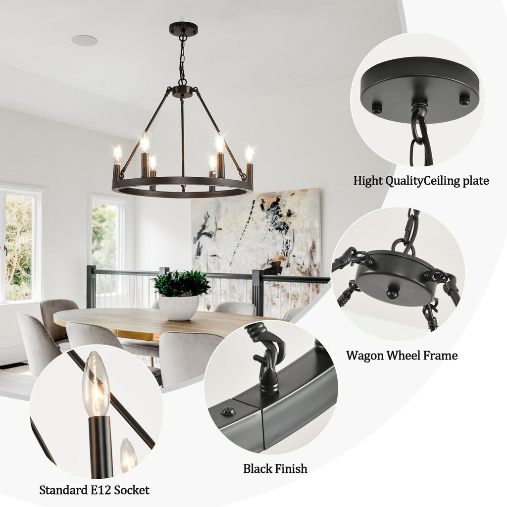 Luminaire à 24 lumières en forme de roue de chariot ronde de 54 pouces