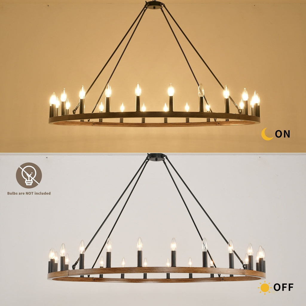 Luminaire à 24 lumières en forme de roue de chariot ronde de 54 pouces