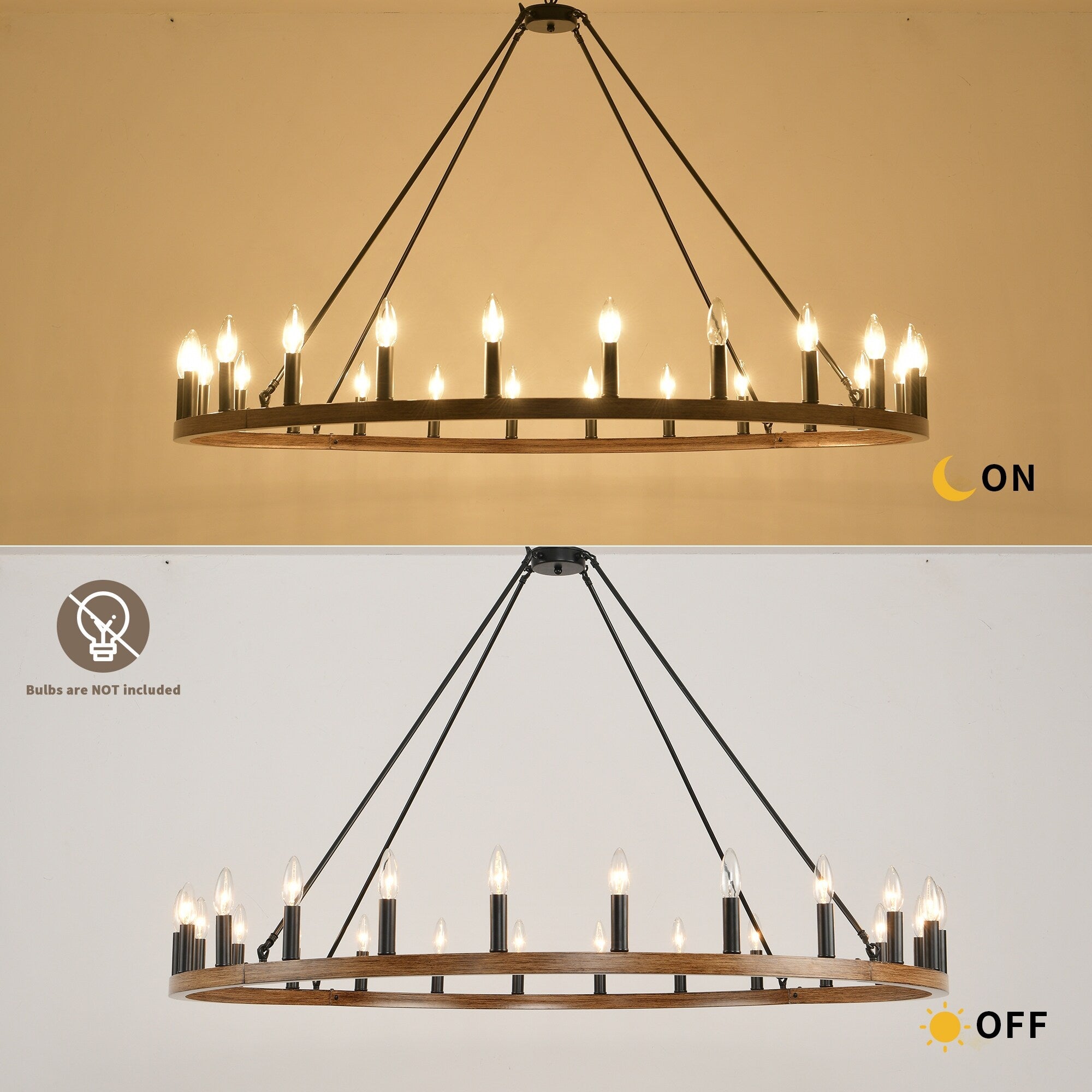 Luminaire à 24 lumières en forme de roue de chariot ronde de 54 pouces