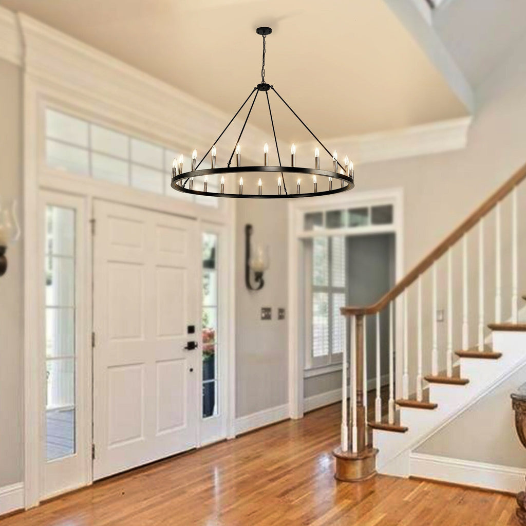 Luminaire à 24 lumières en forme de roue de chariot ronde de 54 pouces