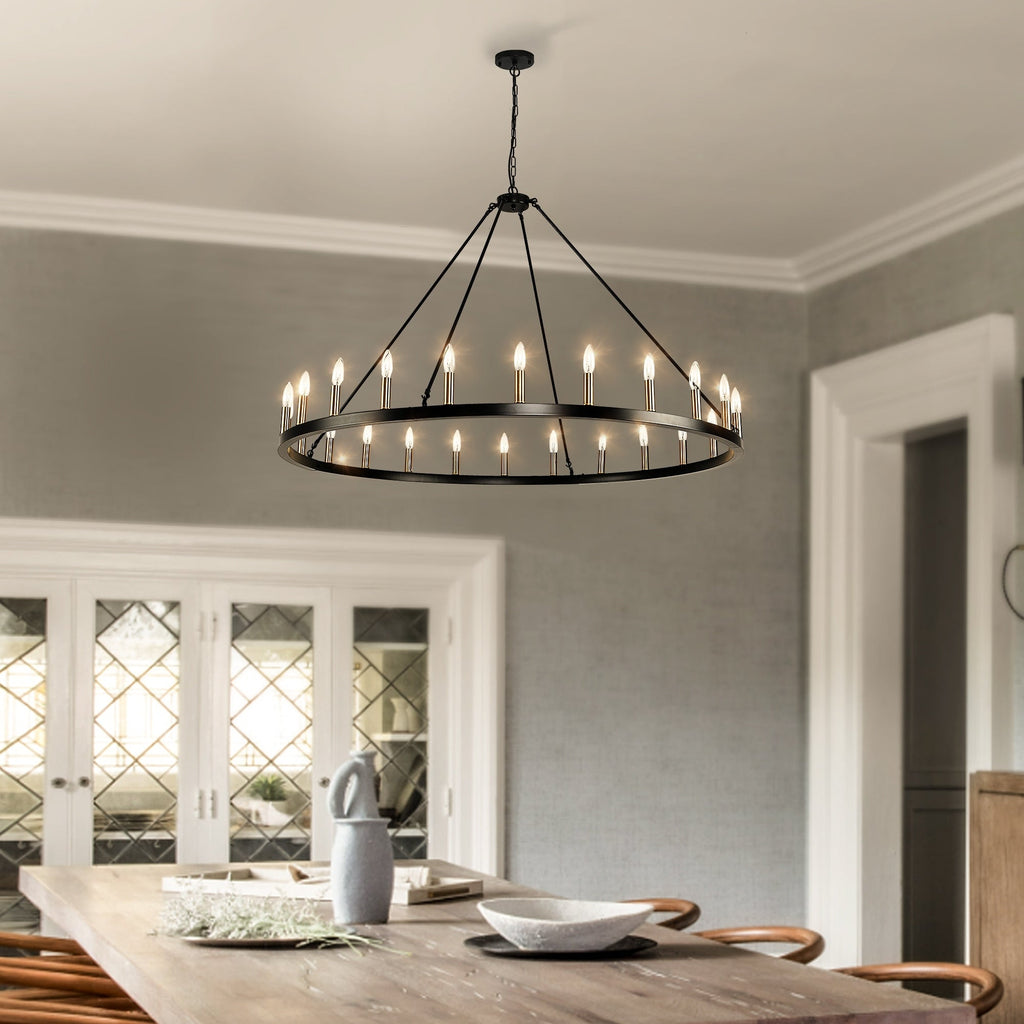 Luminaire à 24 lumières en forme de roue de chariot ronde de 54 pouces