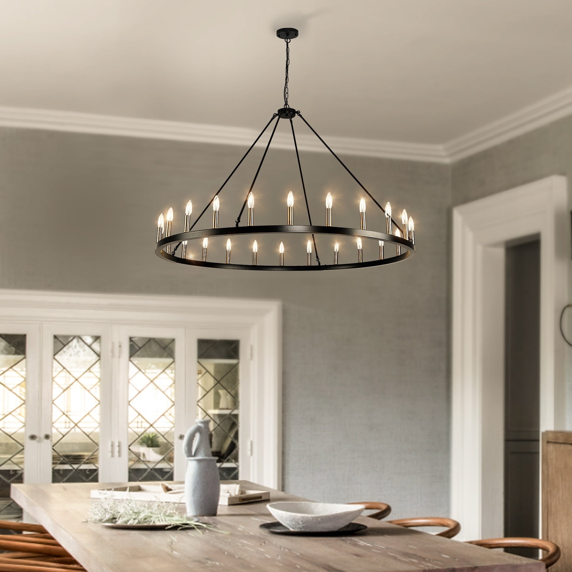 Luminaire à 24 lumières en forme de roue de chariot ronde de 54 pouces