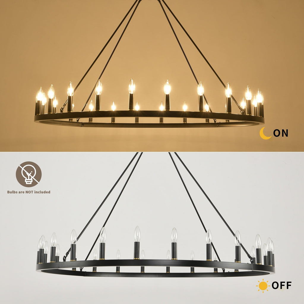 Luminaire à 24 lumières en forme de roue de chariot ronde de 54 pouces