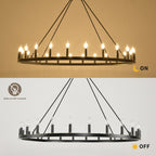 Luminaire à 24 lumières en forme de roue de chariot ronde de 54 pouces
