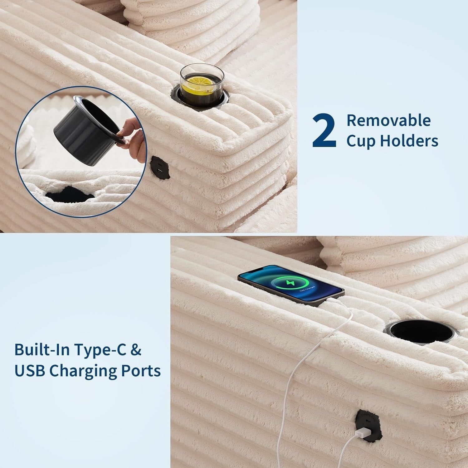 Canapé-lit rembourré de 137 cm avec coussins et accoudoirs, fauteuil de bar surdimensionné d'intérieur, canapé-lit confortable en velours côtelé