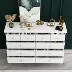 Commode de chambre à coucher double de 135 cm de large avec tiroirs de rangement