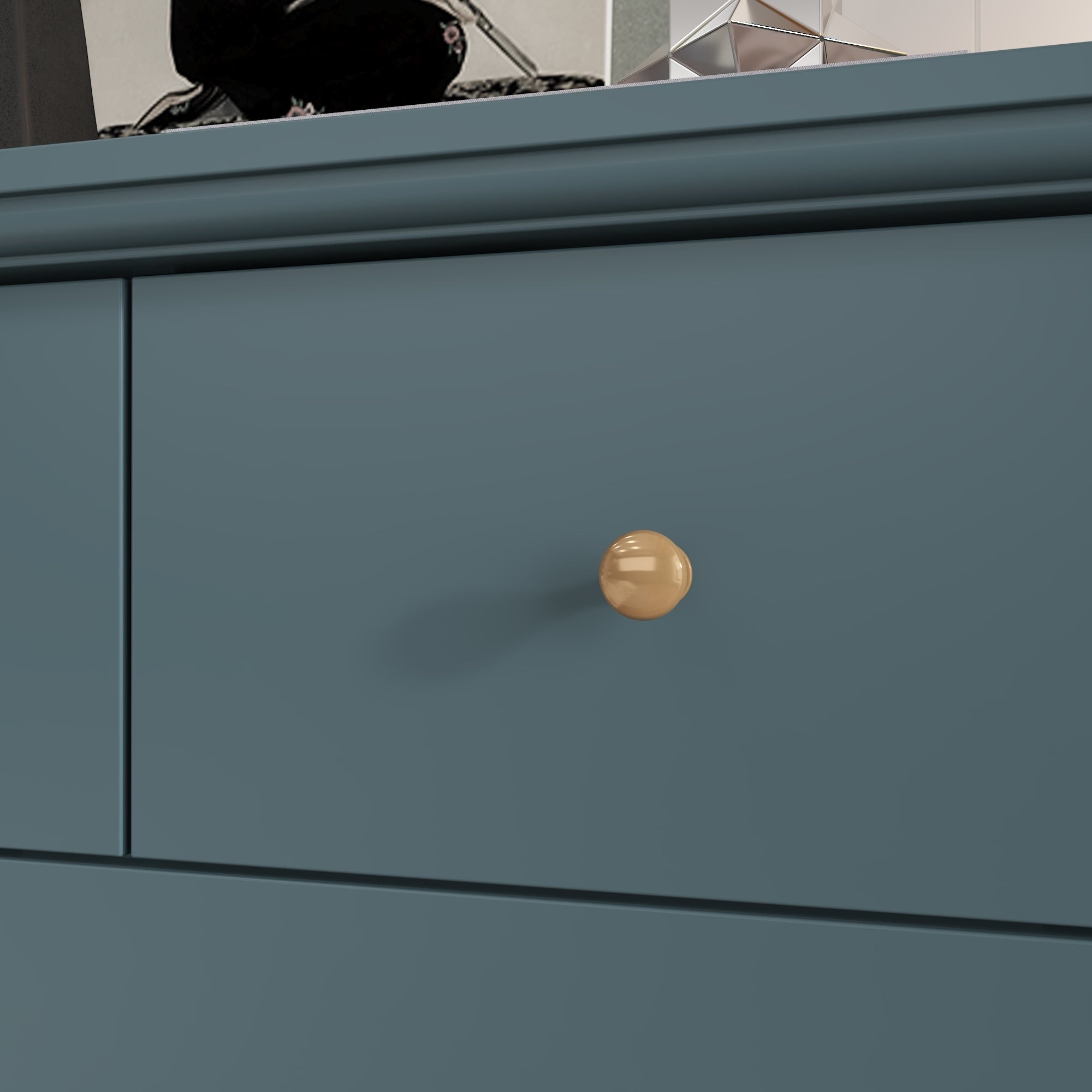 Commode de chambre à coucher double de 135 cm de large avec tiroirs de rangement