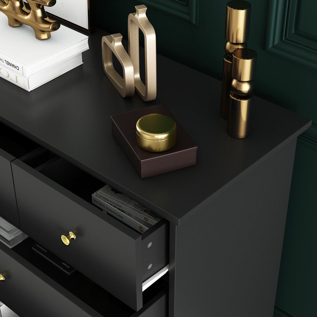 Commode de chambre à coucher double de 135 cm de large avec tiroirs de rangement