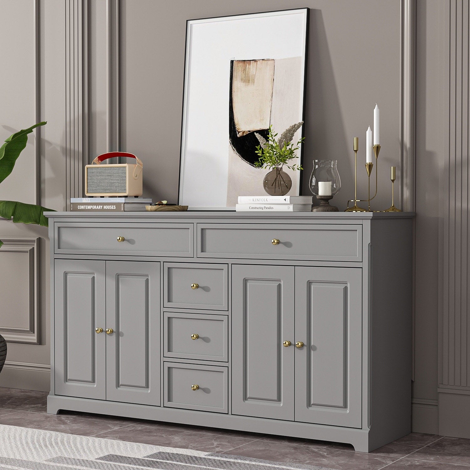 Buffet de rangement blanc laqué, style moderne contemporain du milieu du siècle, 59,1 pouces