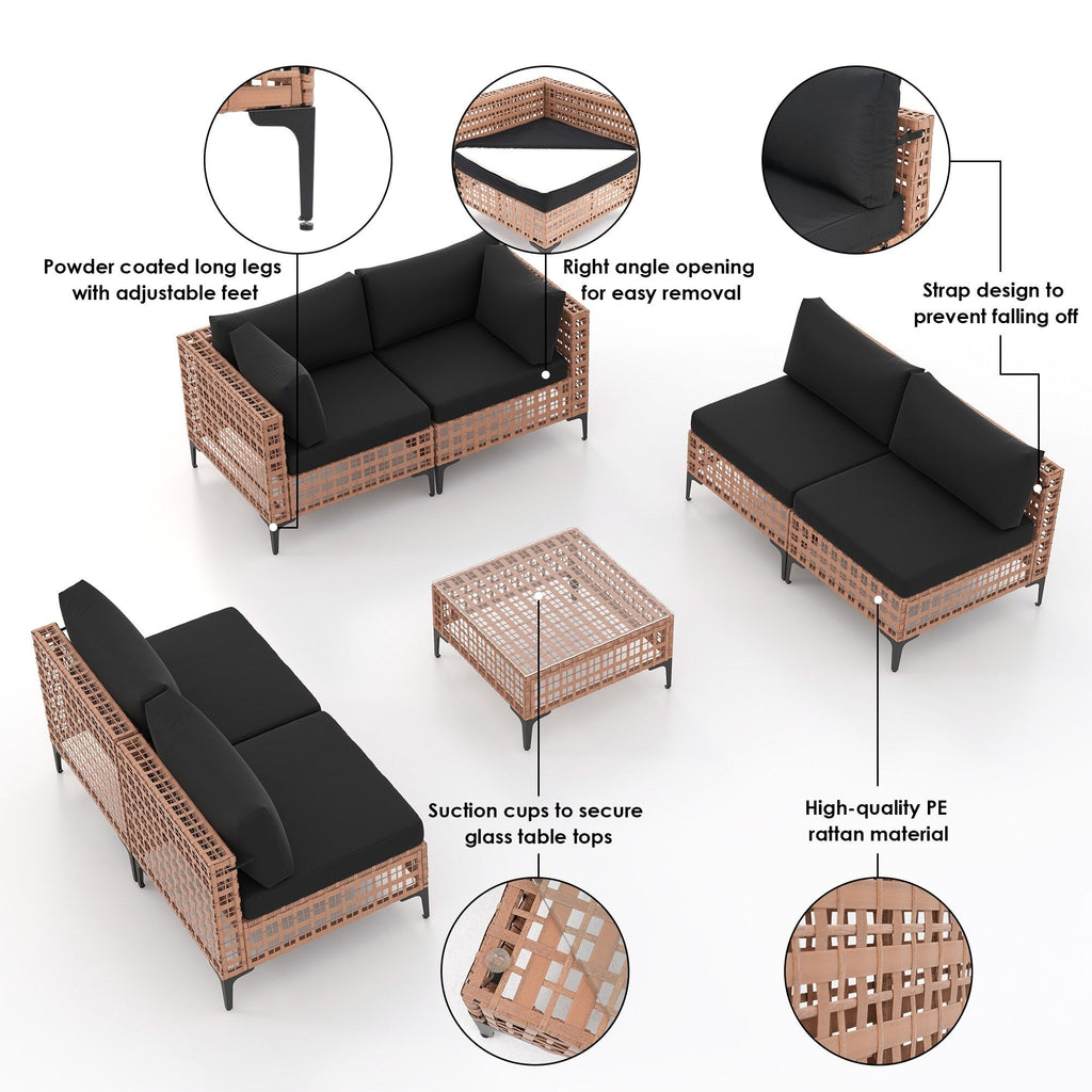 Ensemble de sièges d'extérieur modulables 6 personnes avec coussins
