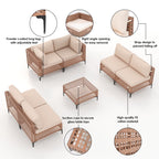 Ensemble de sièges d'extérieur modulables 6 personnes avec coussins