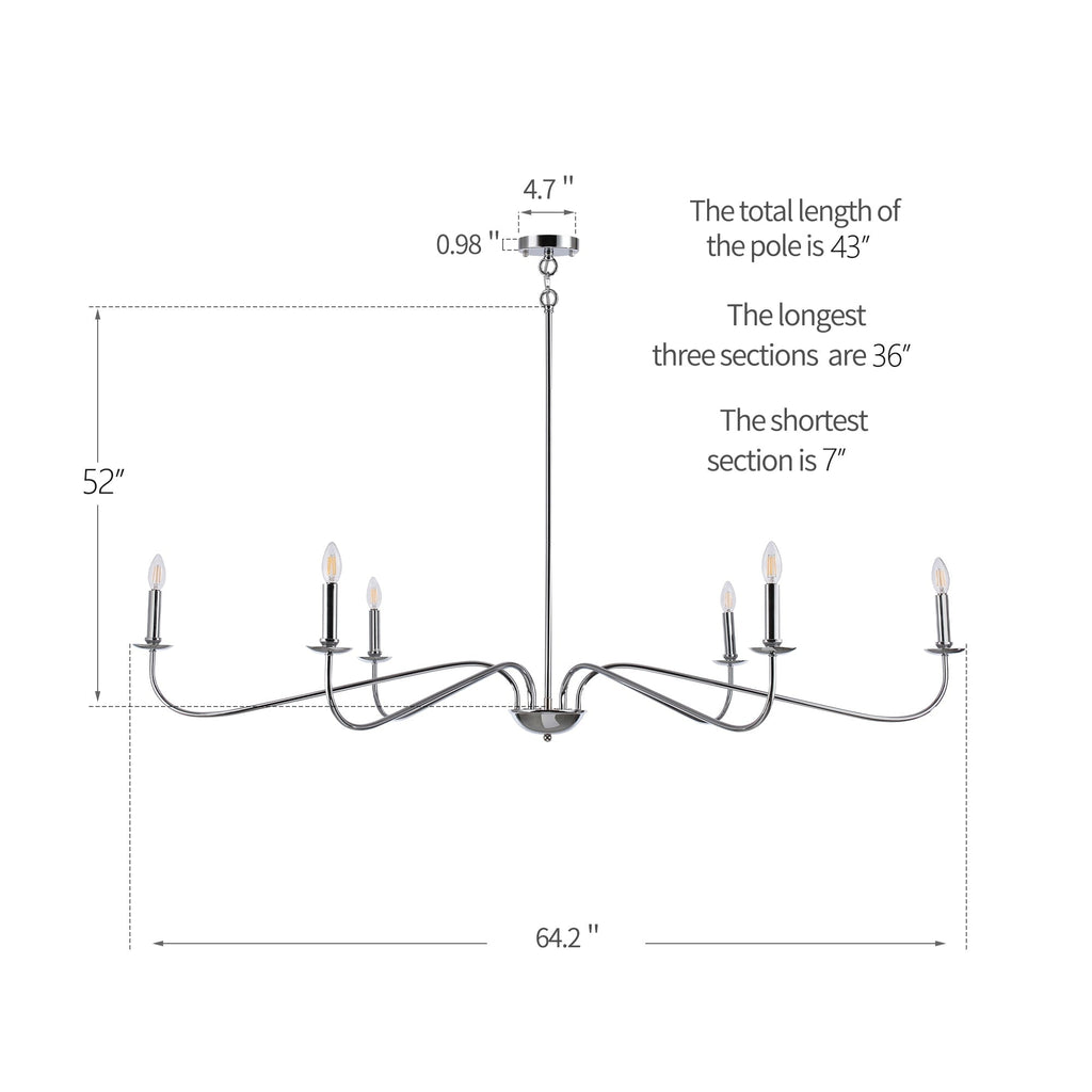 Luminaire minimaliste à 6 lumières de 64 pouces en noir mat / doré / chrome - N/A