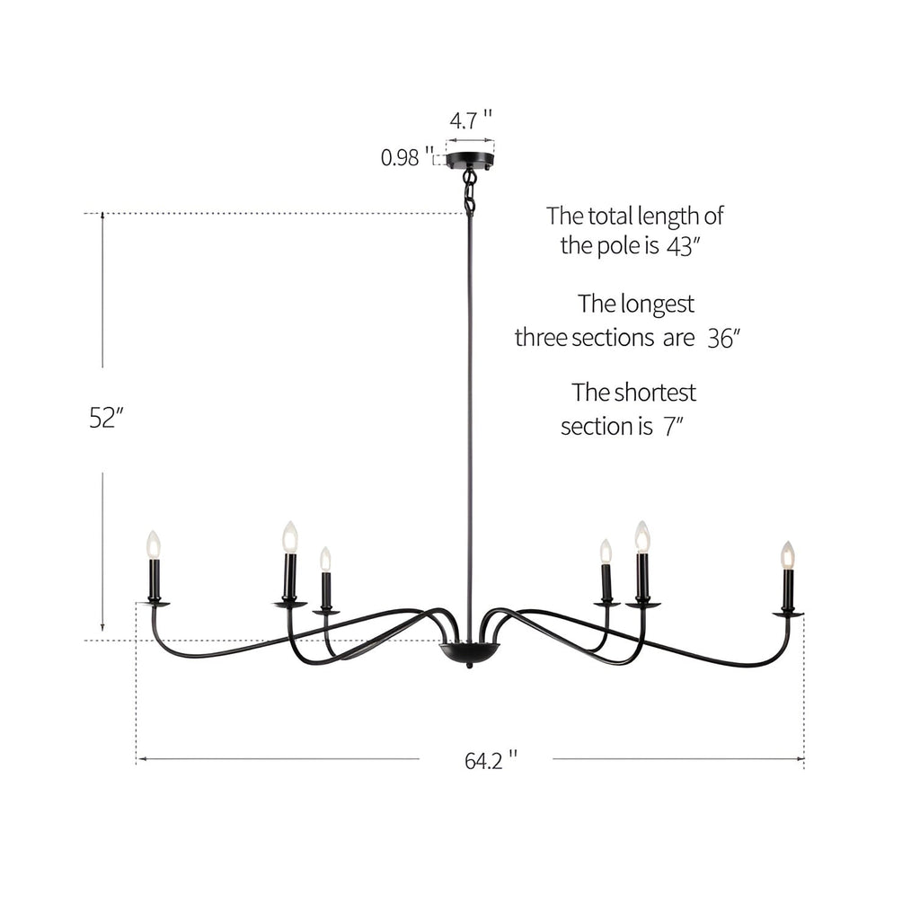 Luminaire minimaliste à 6 lumières de 64 pouces en noir mat / doré / chrome - N/A