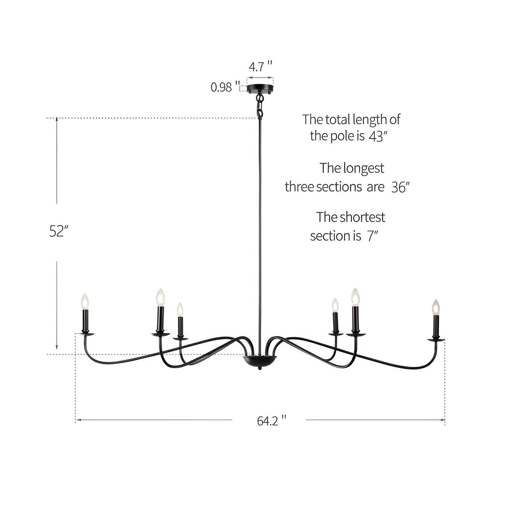 Luminaire classique français minimaliste à 6 lumières avec éclairage de type bougie