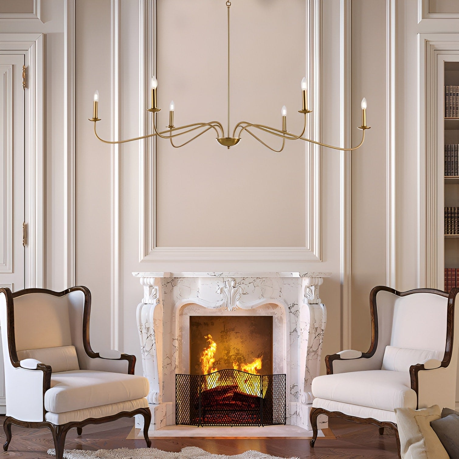 Luminaire classique français minimaliste à 6 lumières avec éclairage de type bougie