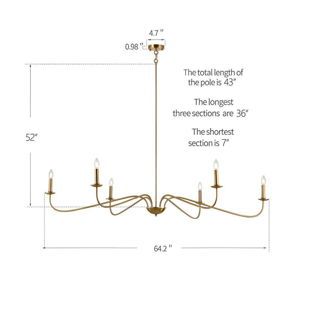 Luminaire classique français minimaliste à 6 lumières avec éclairage de type bougie