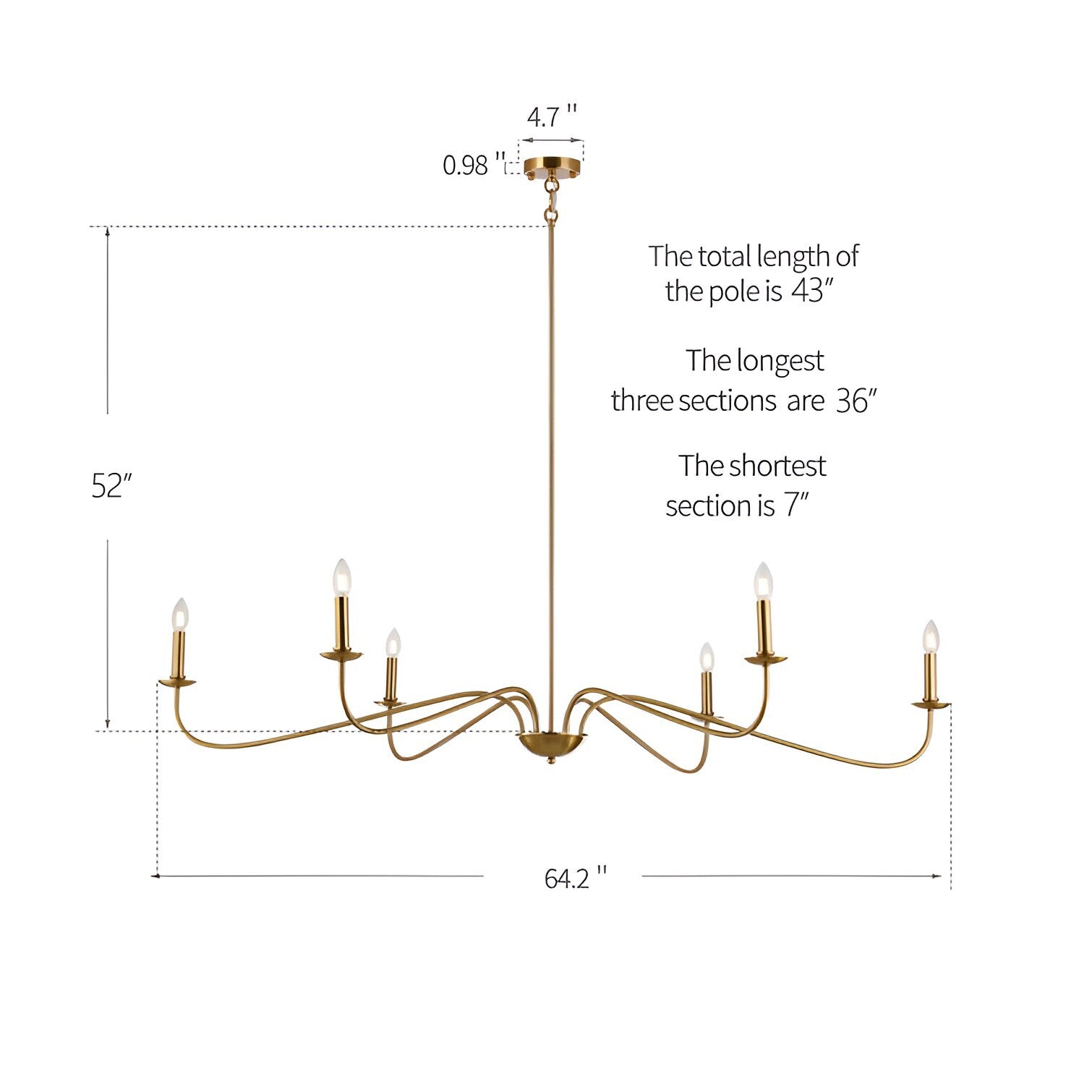 Luminaire classique français minimaliste à 6 lumières avec éclairage de type bougie