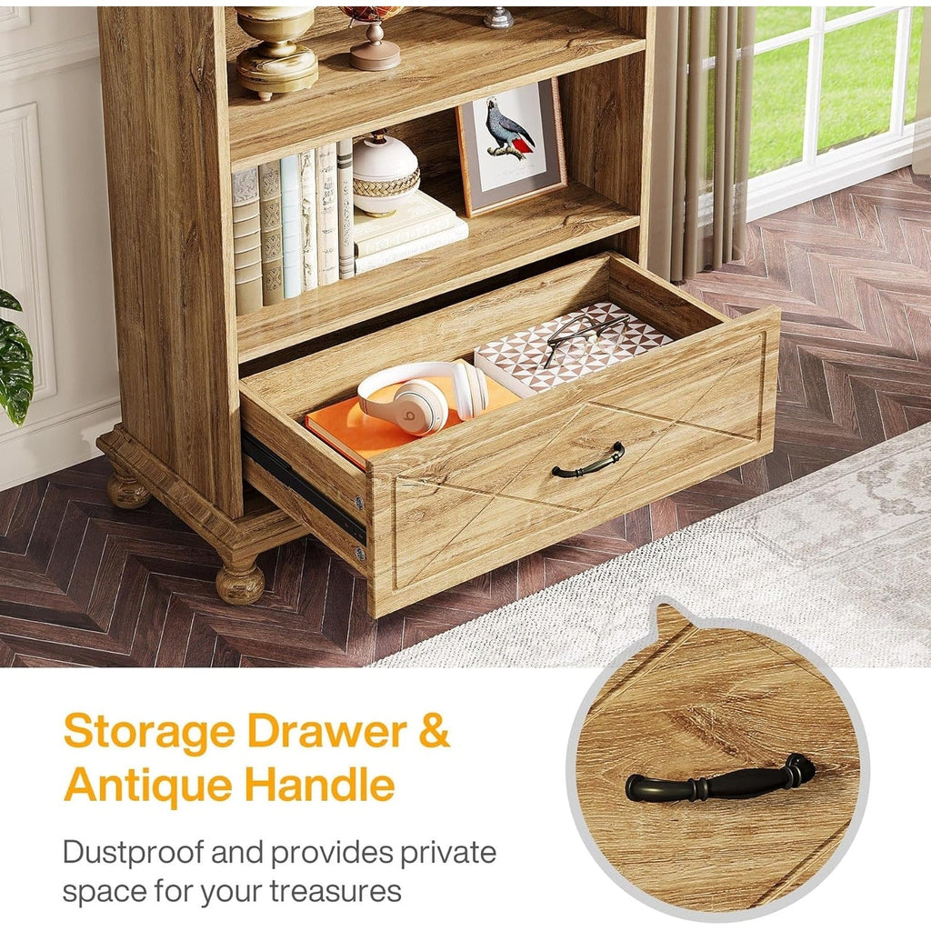 Étagère à livres 6 niveaux avec tiroir, bibliothèque de 71 livres pour salon