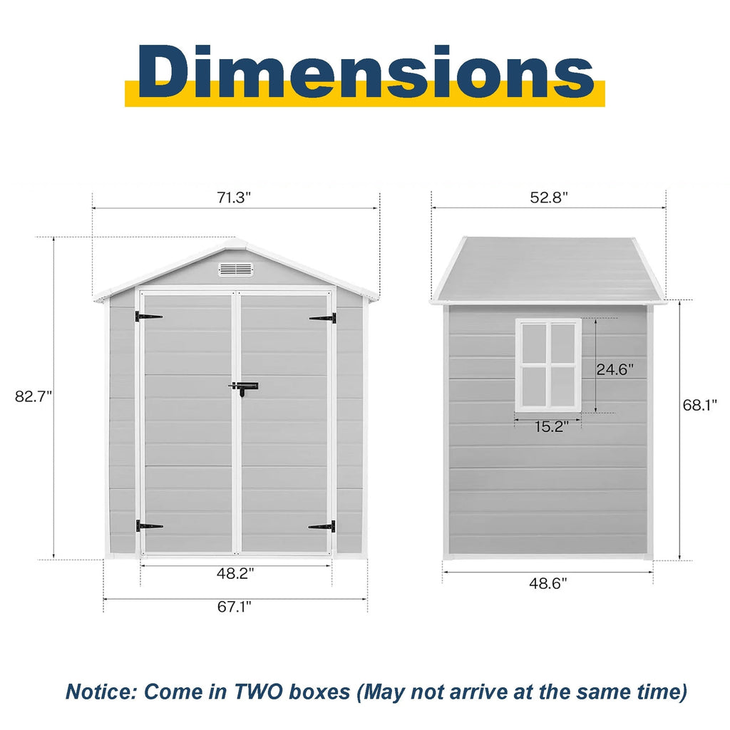 Abri de jardin en résine pour extérieur, résistant aux intempéries, avec plancher, modèle Spire Tool Shed, dimensions : 6 pi x 4 pi / 6 pi x 8 pi / 8 pi x 6 pi / 8 pi x 10 pi