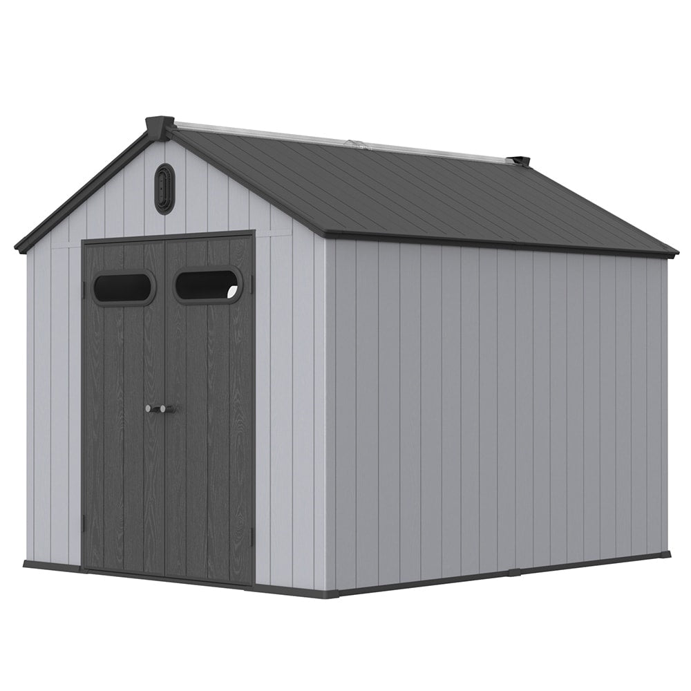 Abri de jardin en résine pour extérieur, résistant aux intempéries, avec plancher, modèle Spire Tool Shed, dimensions : 6 pi x 4 pi / 6 pi x 8 pi / 8 pi x 6 pi / 8 pi x 10 pi