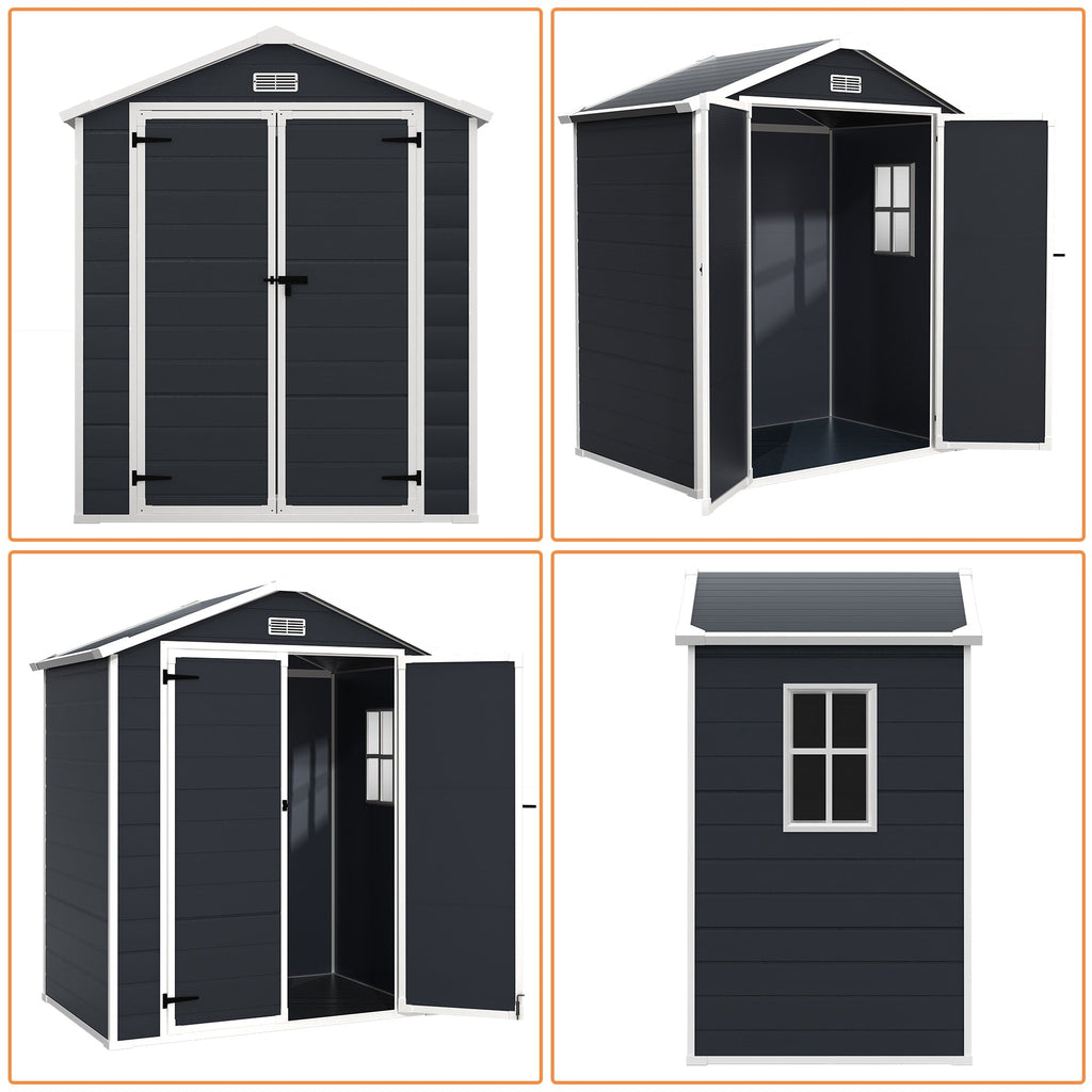 Abri de jardin en résine pour extérieur, résistant aux intempéries, avec plancher, modèle Spire Tool Shed, dimensions : 6 pi x 4 pi / 6 pi x 8 pi / 8 pi x 6 pi / 8 pi x 10 pi