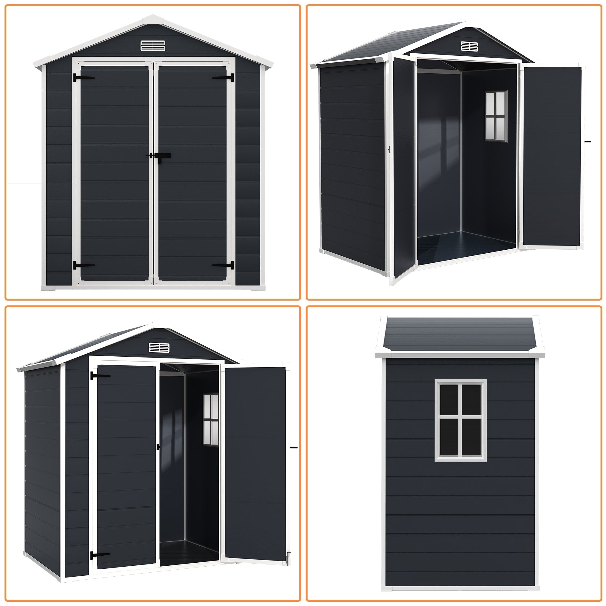 Abri de jardin en résine pour extérieur, résistant aux intempéries, avec plancher, modèle Spire Tool Shed, dimensions : 6 pi x 4 pi / 6 pi x 8 pi / 8 pi x 6 pi / 8 pi x 10 pi