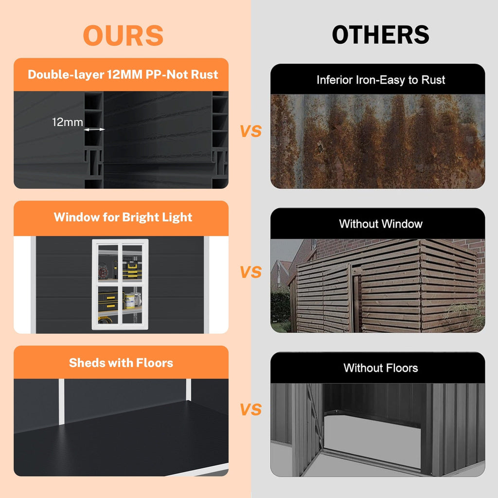 Abri de jardin en résine pour extérieur, résistant aux intempéries, avec plancher, modèle Spire Tool Shed, dimensions : 6 pi x 4 pi / 6 pi x 8 pi / 8 pi x 6 pi / 8 pi x 10 pi