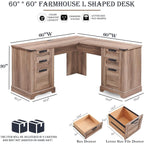 Bureau de direction en forme de L de style farmhouse, bureau d'angle en bois, bureau d'ordinateur