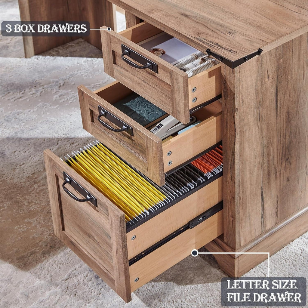 Bureau de direction en forme de L de style farmhouse, bureau d'angle en bois, bureau d'ordinateur