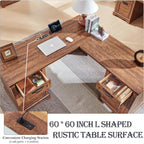 Bureau de direction en forme de L de style farmhouse, bureau d'angle en bois, bureau d'ordinateur