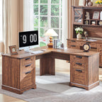Bureau de direction en forme de L de style farmhouse, bureau d'angle en bois, bureau d'ordinateur