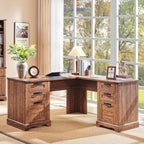 Bureau de direction en forme de L de style farmhouse, bureau d'angle en bois, bureau d'ordinateur