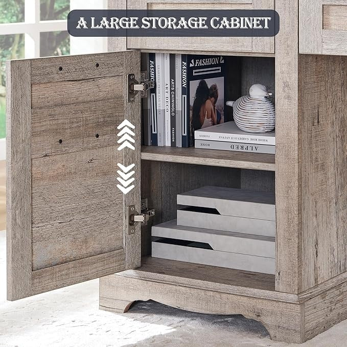 Bureau de direction en forme de L de style farmhouse, bureau d'angle en bois, bureau d'ordinateur