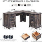 Bureau de direction en forme de L de style farmhouse, bureau d'angle en bois, bureau d'ordinateur