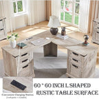 Bureau de direction en forme de L de style farmhouse, bureau d'angle en bois, bureau d'ordinateur