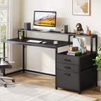 Bureau d'ordinateur de 63 pouces avec support de moniteur, bureau de travail ergonomique pour la maison avec tiroirs et armoire à dossiers.