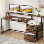 Bureau d'ordinateur de 63 pouces avec support de moniteur, bureau de travail ergonomique pour la maison avec tiroirs et armoire à dossiers.