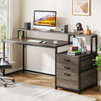 Bureau d'ordinateur de 63 pouces avec support de moniteur, bureau de travail ergonomique pour la maison avec tiroirs et armoire à dossiers.