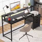 Bureau d'ordinateur de 63 pouces avec support de moniteur, bureau de travail ergonomique pour la maison avec tiroirs et armoire à dossiers.