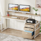 Bureau d'ordinateur de 63 pouces avec support de moniteur, bureau de travail ergonomique pour la maison avec tiroirs et armoire à dossiers.
