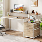 Bureau d'ordinateur de 63 pouces avec support de moniteur, bureau de travail ergonomique pour la maison avec tiroirs et armoire à dossiers.