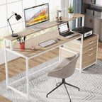 Bureau d'ordinateur de 63 pouces avec support de moniteur, bureau de travail ergonomique pour la maison avec tiroirs et armoire à dossiers.